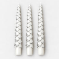 3 white Christmas tree taper candles with silver tips