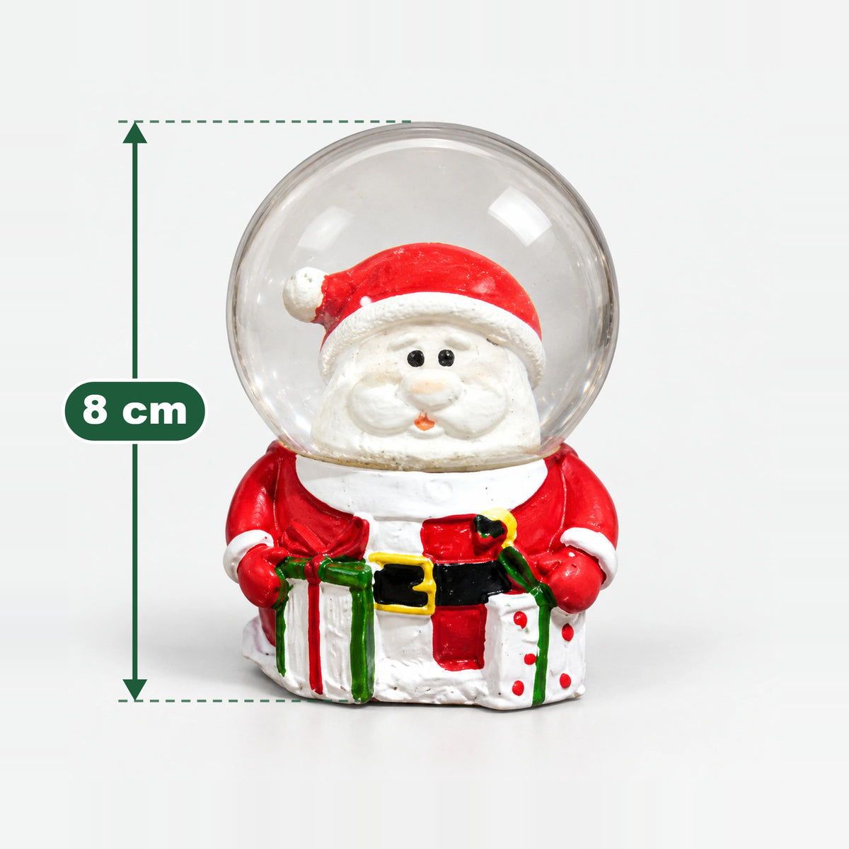 Santa with gifts Christmas snow globe measuring 8 cm high