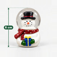 Snowman with gift Christmas snow globe measuring 8 cm high