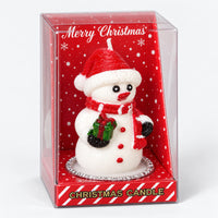 Snowman Christmas candle in a clear Merry Christmas gift box