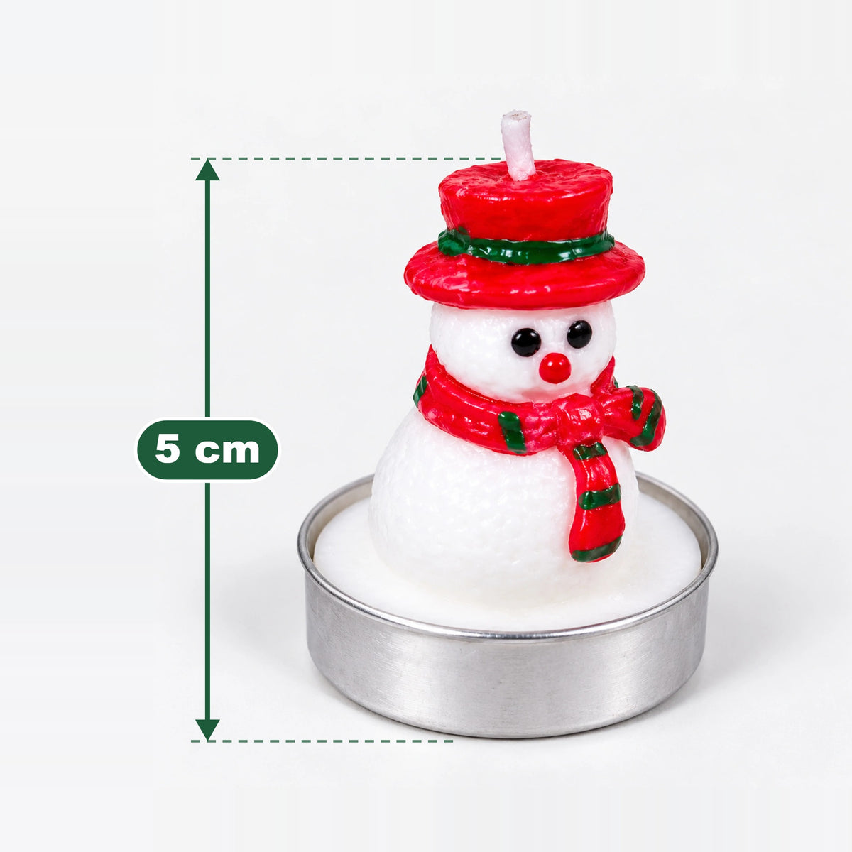 Snowman Christmas tea light candle measuring 5 cm high