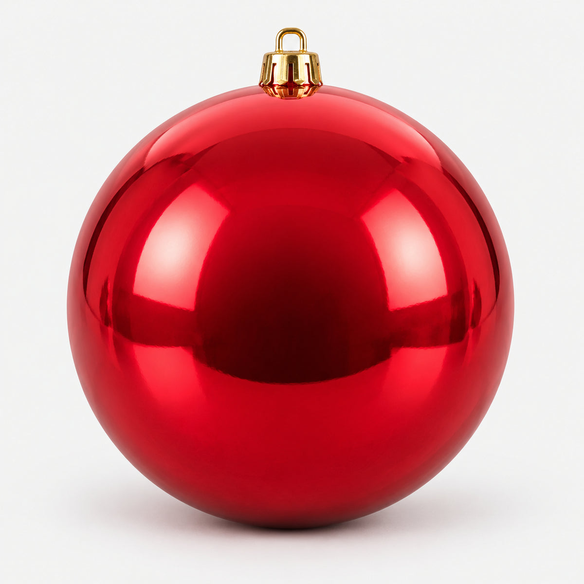 Shiny red Christmas ball, 15 cm, with a gold hanging cap