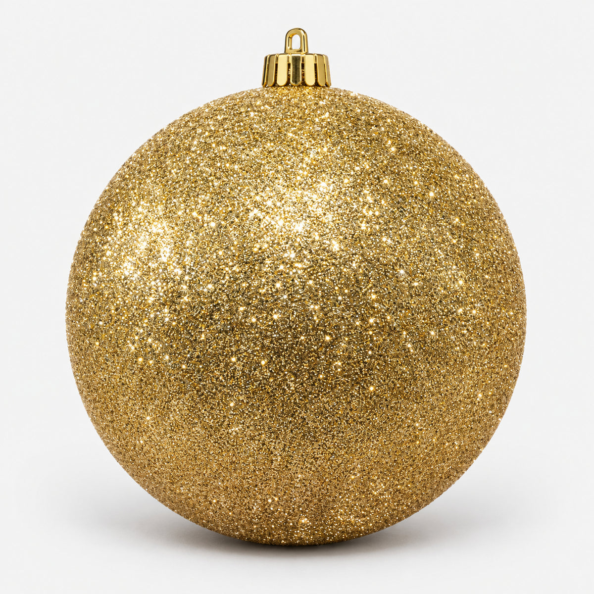 Gold glitter Christmas ball, 15 cm, with a gold hanging cap