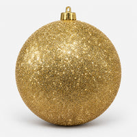 Gold glitter Christmas ball, 15 cm, with a gold hanging cap