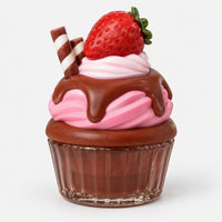 Strawberry chocolate cupcake perfume with a strawberry on top
