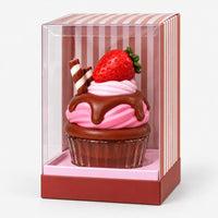 Strawberry chocolate cupcake perfume in its striped gift box