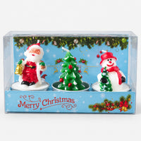 Santa, tree and snowman tea light candles in a Merry Christmas gift box