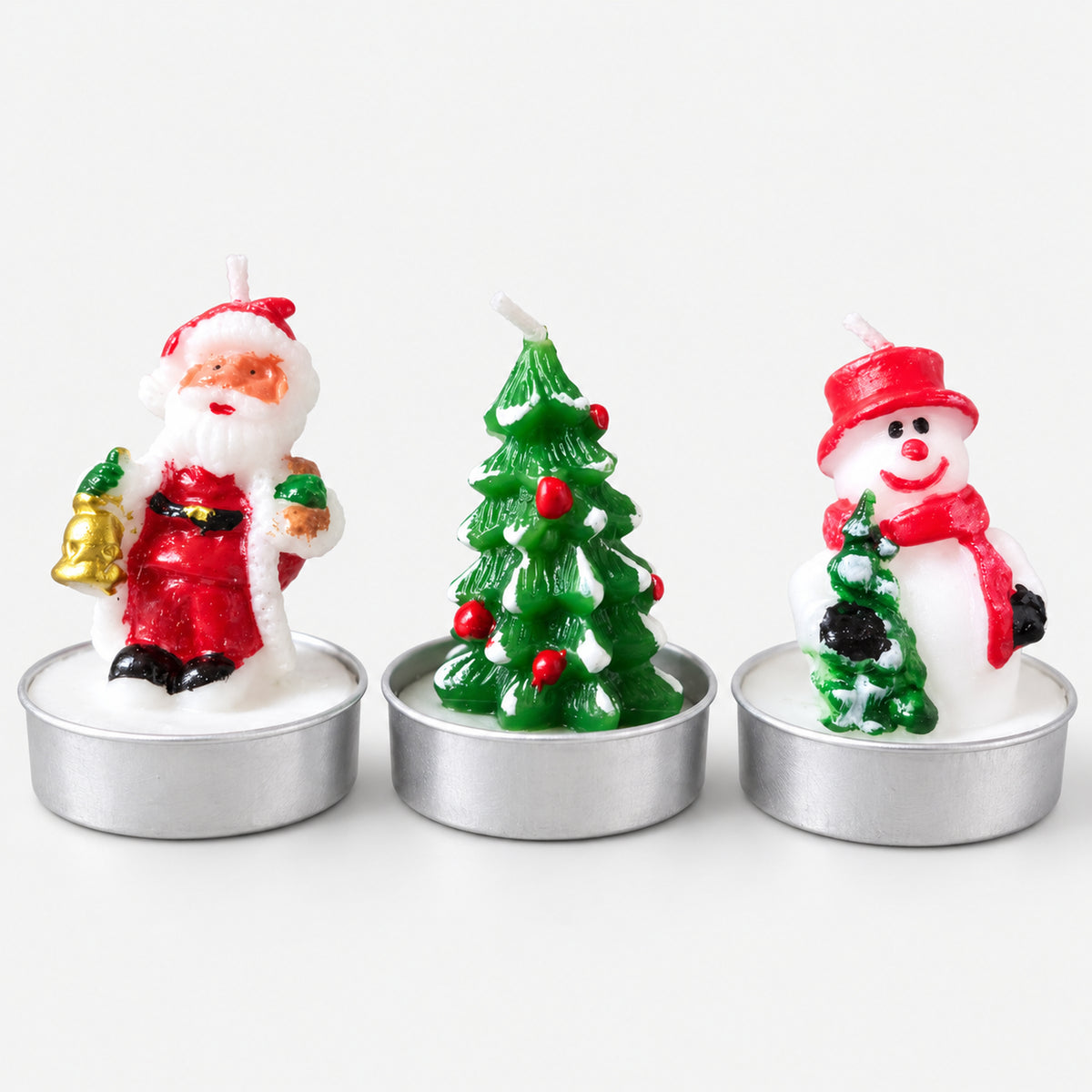 Santa, Christmas tree and snowman tea light candles