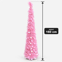 Pink tinsel cone Christmas tree with a 160cm height measurement