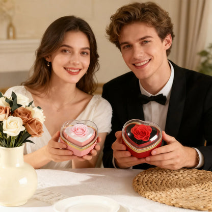 Heart-Shaped Rose Flip Rotating Ring Jewelry Box