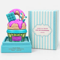 Vanilla Freak cupcake perfume next to its striped gift box