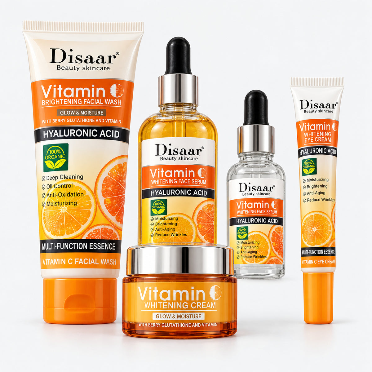 Vitamin C skin care set: facial wash, 2 face serums, eye cream and face cream