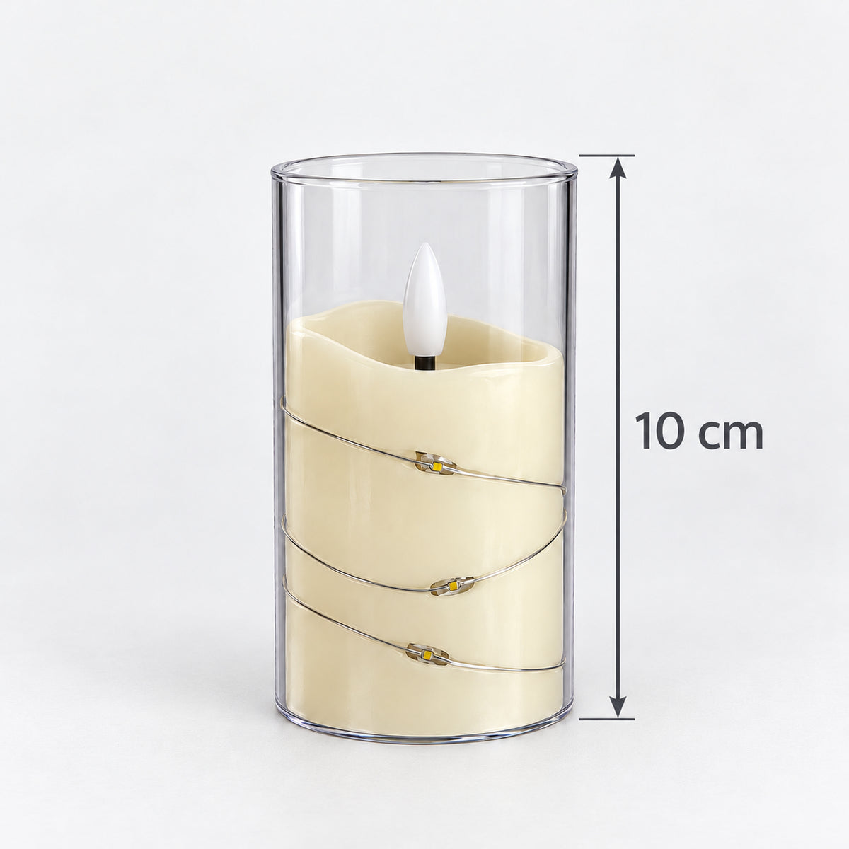 White LED candle cup with fairy lights measuring 10cm tall