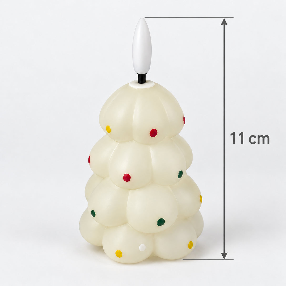 White Christmas tree LED candle measuring 11cm tall