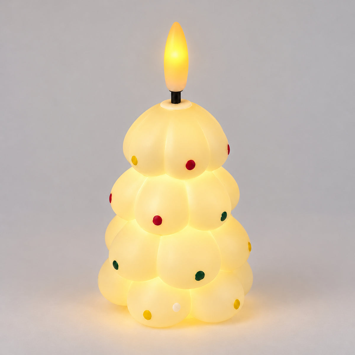 White Christmas tree LED candle glowing with a warm LED flame