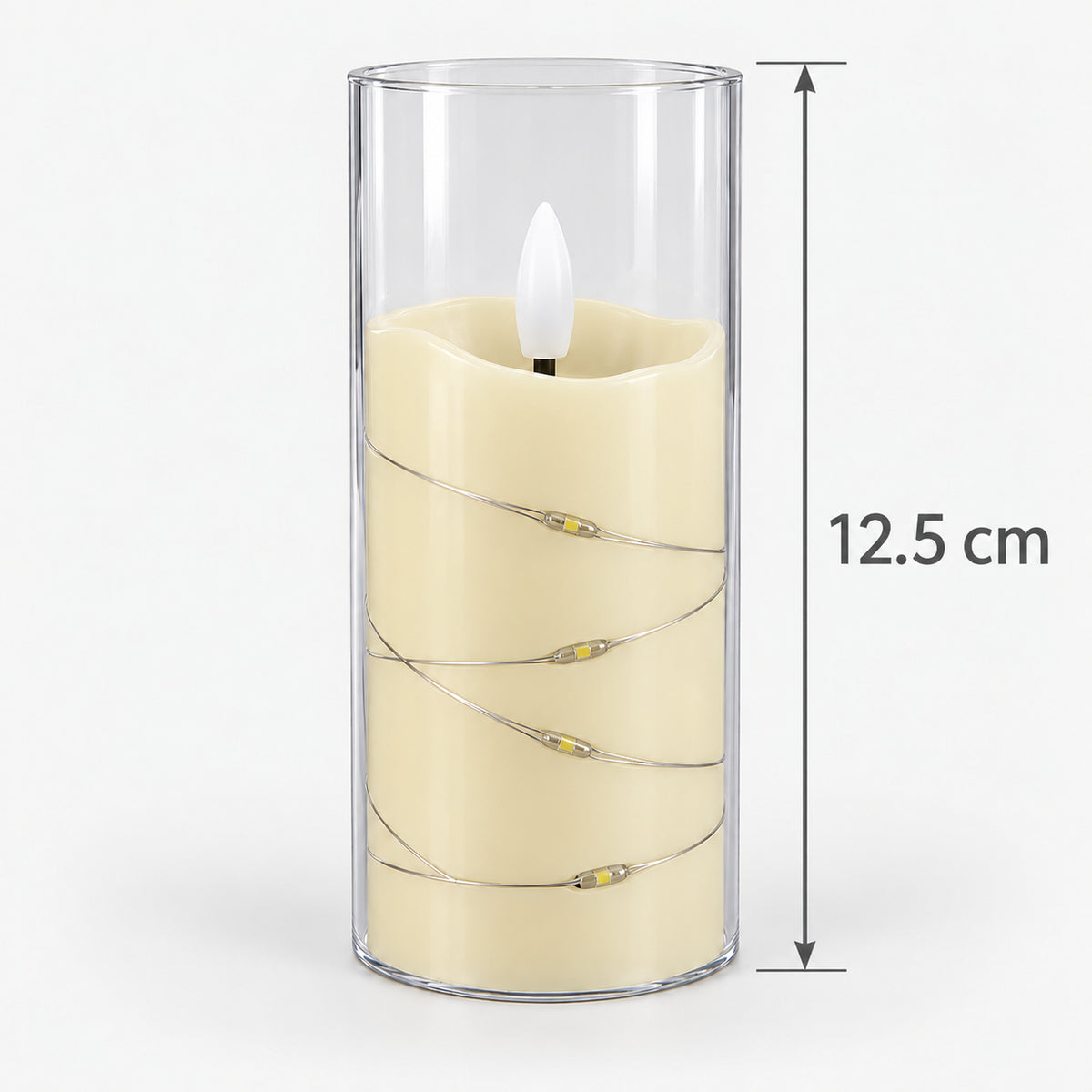 White LED candle cup with fairy lights measuring 12.5cm tall