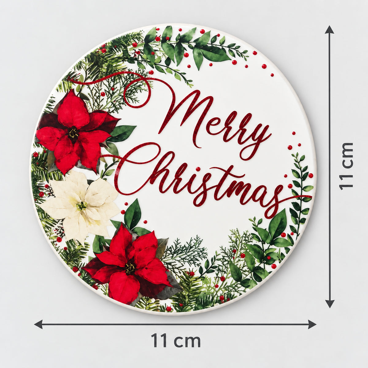 White floral coaster measuring 11 x 11 cm