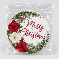 White floral coaster in a clear bag