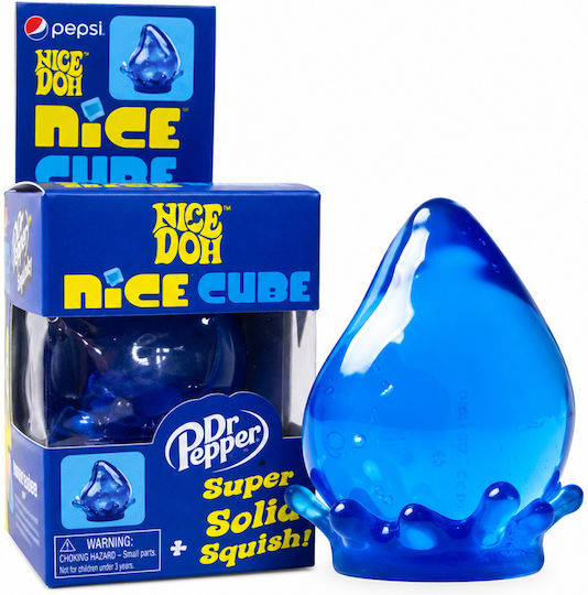Blue soda drop squishy next to its box